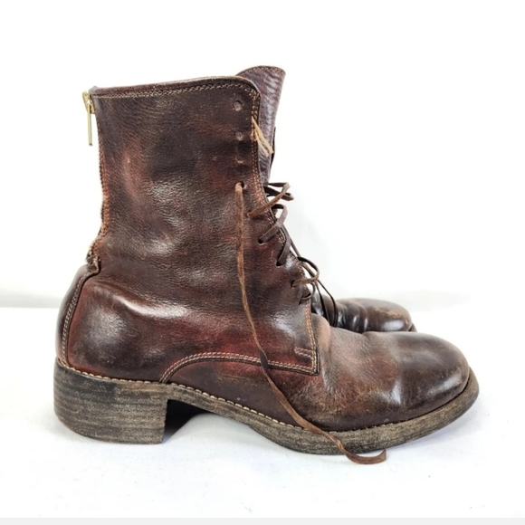 GUIDI Brown Leather Boots Lace up Zip Up Quality Craftsmanship Italy Men's 41 - Picture 3 of 9